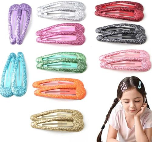 LAKJUOZ 20 Pezzi Glitter Snap Hair Clips Mollette Capelli Bambina Metal Coloured Glitter Sequins Barrettes Hair Styling Accessories For Girls Women Hair Clips For Girls