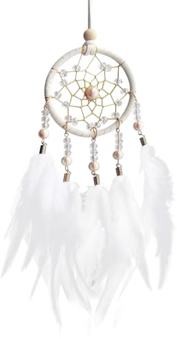 Dream Catchers, Handmade Dreamcatcher Feather Bead Dream Catcher Kit for Boys Shower Nursery Bedroom Wedding Blessing Birthday Gifts (White)