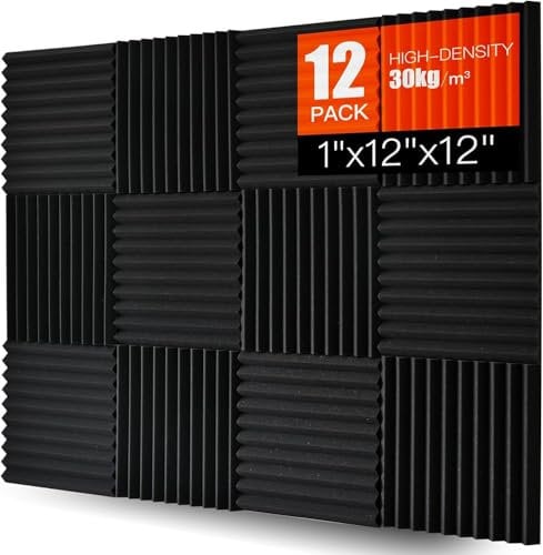 Saiqiang Acoustic Foam Panels Self Adhesive 12 Pack, 1x12x12, Sound Absorbing Panels Wedges Soundproof Sound Insulation Absorption Studio Treatment Wall Panels Soundproofing Foam Tiles for Home