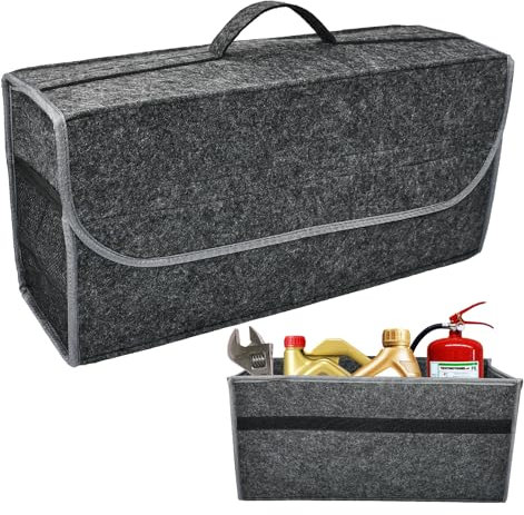 EUIEUT Organizador Maletero Coche, Bolsa para Maletero de Fieltro con Tapa y Asa, Caja Organizador Maletero Coche Plegable, Bolsa Organizadora para el Maletero de Coches(Gris Oscuro,50 * 24 * 17cm)