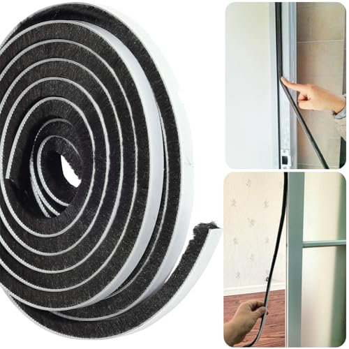 NUTTDOO Draft Excluder for Doors Windows, Self-Adhesive Brush Seal Weather Strip, Door Draft Excluder Strip Air Stopper with Self-Adhesive for External Doors 5 m(L) x9 mm(W) x 9mm(H)(Black)