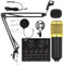 Générique Professional Streaming Microfono Kit, Condenser Mic with Adjustable Stand, Live Recording Sound Card Set, Black, Gold, for Podcasting, Music Production