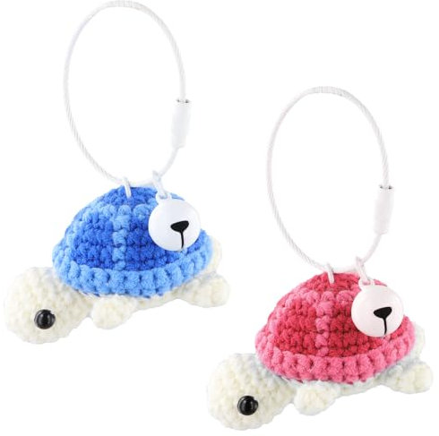 Anseom 2 Pièces Porte-clés à Tortue Tricoter, Porte-clés Positive pour Femmes, Porte-clé à Tortue au Crochet pour Couple, Porte-clé en Crochet Fait à la Main Cadeaux pour Sac à Main