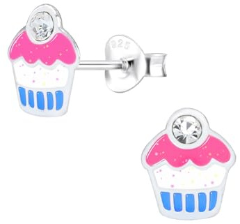 Monkimau Mädchen Ohrringe Cupcake | Ohrstecker aus 925 Sterling Silber | Kinderohrringe hypoallergen