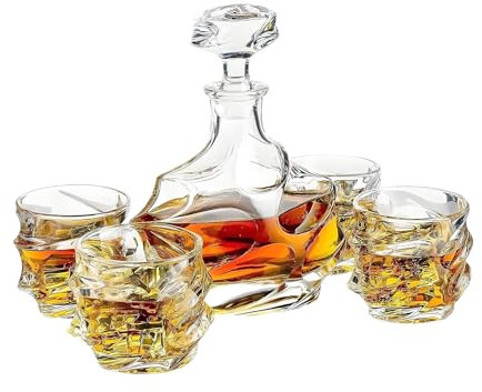 Whiskey Bottle, Liquor Decanter, Glass Ornament, Elegant Design, Tasting Cups, Refined Craftsmanship, Stylish Display, with Premium Finish for Home, Cabinet, Whiskey Lovers