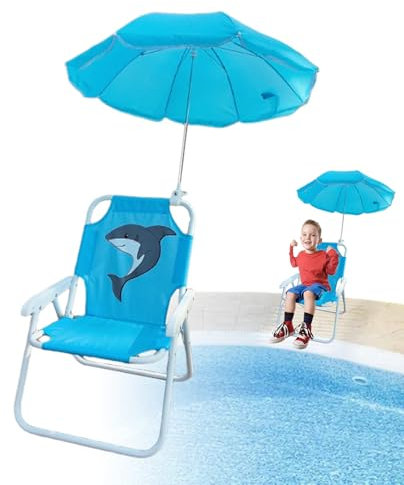 Genérico Silla De Playa para Niños con Sombrilla,Silla de Playa Plegable para Niños con Parasol - Asiento Exterior Resistente a la para Jardín, Piscina, Picnic, Viajes y Uso en Patio