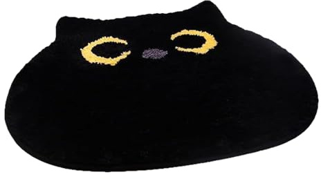 Tyinerc Katzen Teppich,Schwarz Katzen Motiv Teppich | 50x55 cm rutschfest Weich Flormatte Für Dusche Toilette Schlafzimmer Küche Boden