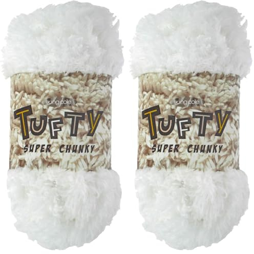 King Cole Tufty Super Chunky 200g Knitting Yarn (2791 White) (Pack of 2)