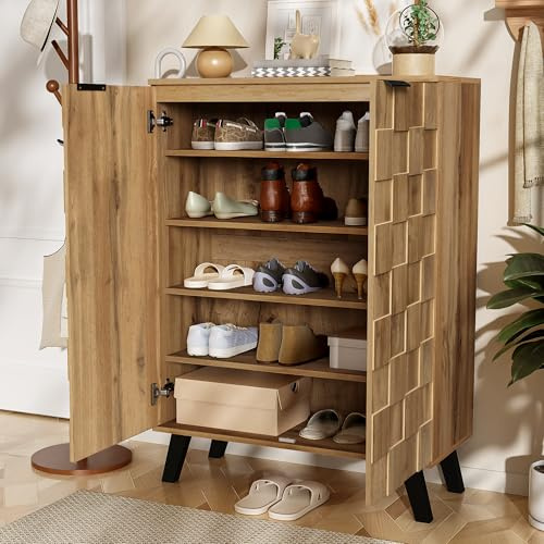 BTM Modern Shoe Cabinet with 5 Compartments – 80 x 35 x 110 cm, Adjustable Shelves, Elegant Wood Grain Finish (Color May Vary Slightly Depending on Lighting)