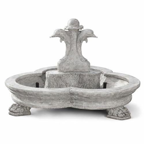 Casa Padrino Barock Springbrunnen Delfine Grau Ø 185 x H. 130 cm - Prunkvoller Gartenbrunnen