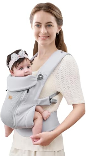 CUBY Baby Carrier Ergonomic Newborn-Toddler Adjustable Head Support(Grey) | Ergonomic 3D mesh baby carrier, adjustable head support, side zipper design, breathable & lightweight for newborn to toddler