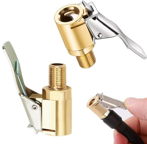 2 PCS Tyre Inflator Adaptor,Brass Tyre Tire Air Chucks,Tyre Air Chuck Adapter,8mm Clamp Connector,Tire Airs Chuck with Clip Adapter,Tyre Inflator Connector for Bike,Motorcycle,Car,Truck (2 PCS,8mm)