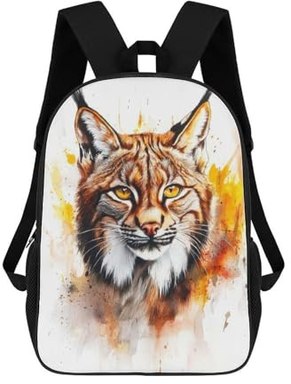 sinyumoney Lynx Watercolor Portrait Rucksack Schulrucksack Reiserucksack College-Rucksack Für Jungen/Mädchen/Teenager 17inch