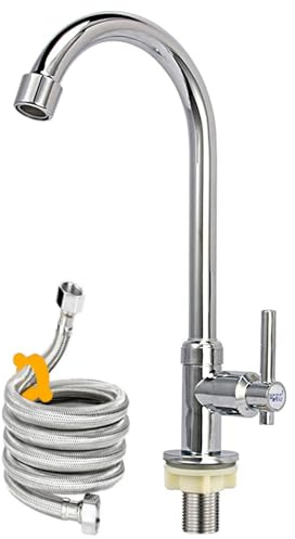 Cold Water Faucet Only, High Arc Single Handle One Hole Faucet for Kitchen Garden Bar Outdoor Boat Camper(Free Cold Water Supply Lines)