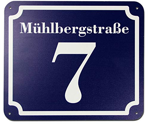 blaues Hausnummer und Straße Schild 2mm Aluverbund, 3-4 Zahlen 24 x 17 cm individuell nach Ihren Wünschen selbst gestalten
