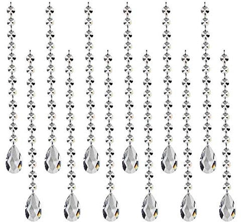 HOHIYA 12pc Acrylic Hanging Crystals Chandelier Prisms Drop Parts Pendants Decorations Garland Beads for Curtain Lamp Sun Catcher Window Rainbow Maker Wedding Decor Party Christmas Vase Clear