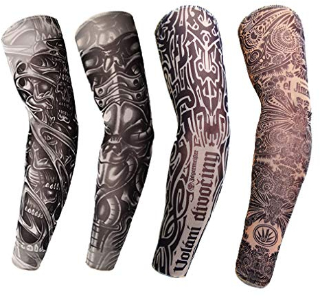 Arm Sleeves Armwärmer Ärmlinge,Tattooärmel Tätowierung,Tatoo Ärmlinge,Tattoo Armstulpen UV-Sonnenschutz für Unisex für Radsport Golf Basketball Fahren Sport Arm-Kompressions-Hülsen - 4 Stück