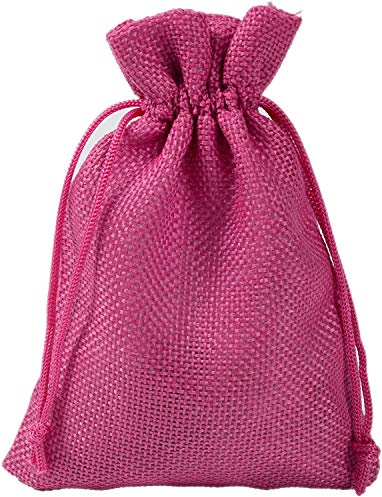 PLECUPE 10 Stück Jutesäckchen, Jutebeutel 20x30 cm, Geschenktüten, Natur Jutesäckchen Leinen Säckchen für Hochzeit Geschenktüte, Leinen Tunnelzug Säckchen Weihnachte Party Beutel, Rose Rot