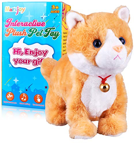 Interaktives Katzenspielzeug aus Plüsch, interaktives Katzenroboter, bellendes Meow, Touch-Steuerung, elektronisches Katzen-Haustier, Kinder, L: 30.5 cm x H: 20.3 cm x B: 12.7 cm.