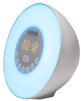 Denver CRLB-400 Radiowecker, Bluetooth-Funktion, Stimmungslicht, MicroSD-Eingang für MP3-Wiedergabe, Dual-Alarm, USB-Anschluss.