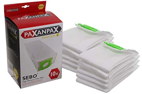 Paxanpax VB475H SMS Bags For Sebo X1 X2 X3 X4 X5 Extra Pet XP2 XP3 C1 C2 C3 High-Efficiency SMS Bags for Upright Vacuum Cleaner, (Pack of 10)