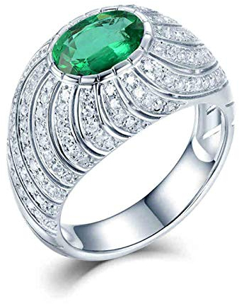 Daesar Anillo 18K Oro Blanco Mujer,Oval Esmeralda Verde 0.8ct Diamante 0.69ct,Plata Verde Talla 6,75