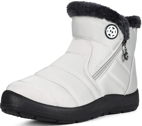Stivali Donna Stivaletti Invernali Impermeabili Cerniera Stivali da Neve Cotone Caldo Peluche Caviglia Boots Bassi Scarpe Ultraleggero,Beige 3,36 EU
