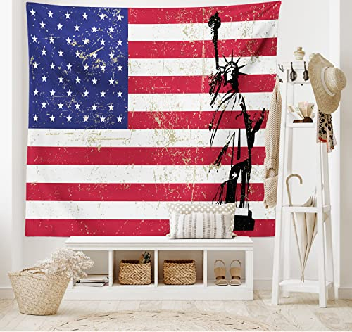 ABAKUHAUS New York Wandteppich und Tagesdecke, Freiheit USA aus Weiches Mikrofaser Stoff Waschbar ohne Verblassen Digitaldruck, 230 x 140 cm, Dunkler Coral Weiß