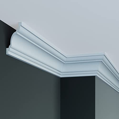 PROVISTON | Deckenleiste | 64 x 69 x 2000 mm | Polyurethan | Weiß | Hochwertig | Stuckleiste | Modern | Robust | Langlebig | Stoßfest | 2 Meter