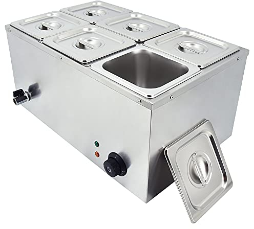 TAIMIKO Baño Marie Eléctrico Servidor de Buffet/Bufé de Acero Inoxidable 220 V Calentadoras Calentador Profesional Comercial con Tapa (6 Cacerolas)