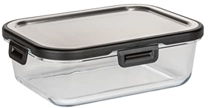 WENKO Glas Frischhaltedose Steel 1 L, luftdichte Aufbewahrungsdose aus Glas mit Deckel aus rostfreiem Edelstahl, spülmaschinengeeignete Dose platzspar, 55037100, Transparent