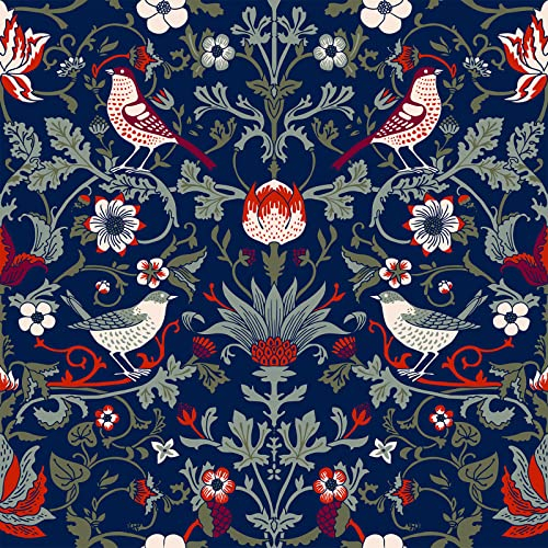 VEELIKE Vintage Tapete Blumen 44.5cm×900cm Klebefolie Blau Blumentapete Selbstklebend Fototapete Schlafzimmer Dekoration Wohnzimmer Muster Abwaschbare Küchentapeten Tropische Blätter Möbelfolie Tische