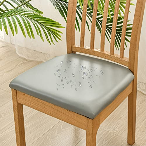 FANSU Stuhlbezug Sitzfläche Leder, Stretch Esszimmerstuhl Sitzbezüge 1 2 4 6er Set PU Stuhl Sitzbezüge Keine Rückenlehne Waschbar für Restaurant, Bürostühle, Bar (Grau,6 Stück)
