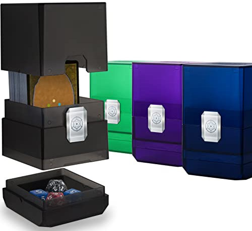Sooez Paquete de 4 cajas de cartas MTG, con soporte para mazo, Boulder 100+ con almacenamiento de dados, caja de cartas translúcida para cartas mágica/Pokemon/YuGiOh/Commander/TCG