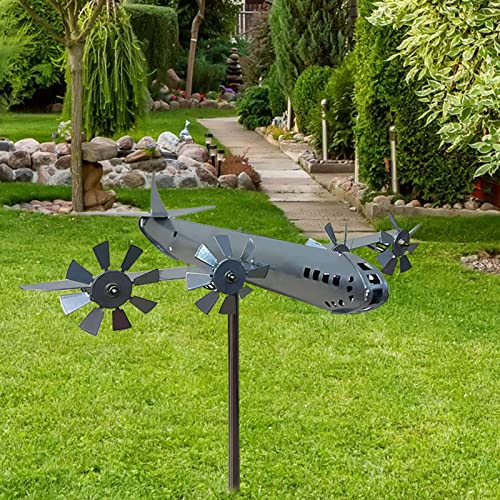 FONDUO Garten Dekofigur Windspiel Metall Windspinner Gartenstecker mit Windrad 3D Flugzeug Gartendeko B-29 Superfestung Flugzeug Gartenskulptur Windbetriebene Skulptur für Garten, Hof, Balkon, Rasen