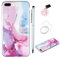 Yiscase Hülle Kompatible für iPhone 7 Plus/iPhone 8 Plus/iPhone 6 Plus Marmor Hülle, Marmor Handyhülle mit 360 Grad Ring Ständer Ultra Dünn Soft TPU Bumper Marmor Handyhülle mit Stift - Rosa