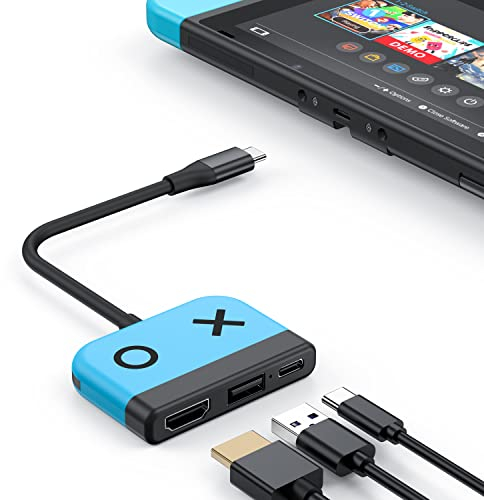 Switch Dock für Nintendo Switch/OLED, 3 in 1 Switch Portable Dock mit 4K HDMI, USB 3.0 Port, Type C 60W PD, Nintendo Switch Docking Station Mini travel Dock,Steam Deck,iPhone 15
