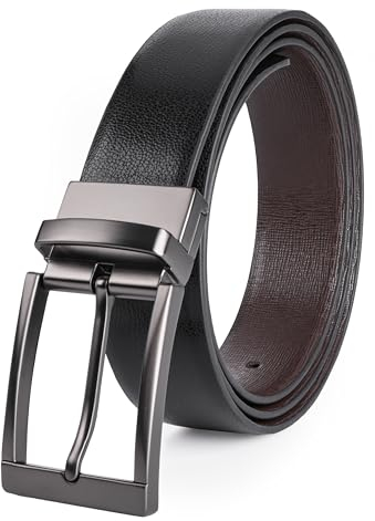 Sunya Gürtel Herren Braun und Schwarz. Wendegürtel Beidseitige Nutzung 3.3cm Breit. Herren Ledergürtel für Business Anzug, Jeansgürtel für Männer. Inklusive Geschenkbox