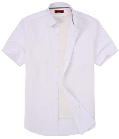Mens Short Sleeve Oxford Shirt Plain or Stripe,Classic Fit,Button Down Collar & Pocket. Holiday Apparel Leisure Shirts. by Janeo British Apparel. Warm White Plain, XL