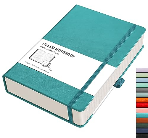RETTACY Notizbuch A5 liniert - Dickes Tagebuch mit 320 nummerierten Seiten, 1 Rücktasche und hochwertigem Hardcover für Frauen und Männer im Büro oder in der Schule, 14,5 x 21 cm - Cyan