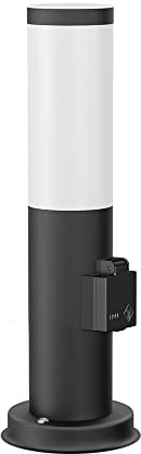 ledscom.de Pollerleuchte PORU mit Steckdose für außen, schwarz, rund, 38,5cm, inkl. Smart Home RGBW E27 LED Lampe, 892lm