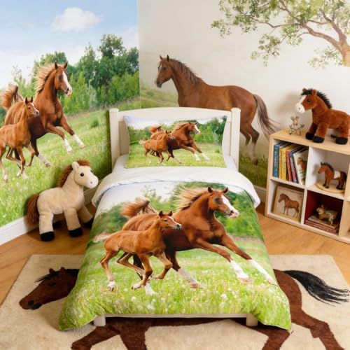 Homemissing Set di biancheria da letto per cavalli al galoppo, per bambini, ragazzi, ragazze, adolescenti, morbido, 3D, set copripiumino per letto singolo