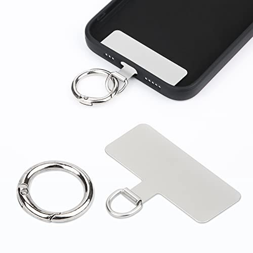 Phone Tether Patch, Universal Metal Phone Tether Tab with Spring Ring Lanyard Replacement without Adhesive for Cell Phone (Silver)