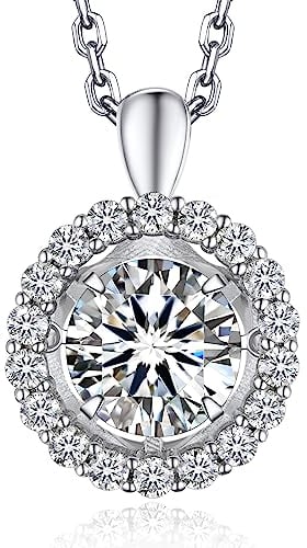 MomentWish Halskette Damen Halo, 1 Karat Moissanite Sparkling Dancing Stein Kette Damen Silber 925 Anhänger Schmuck für Frauen Freundin