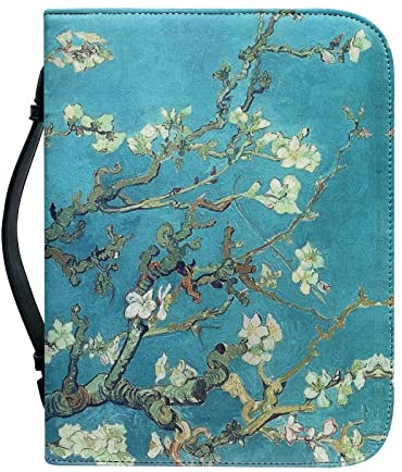 Kuiaobaty Almond Bloom Schutzhülle aus weichem Leder für Bibel, Van Gogh Art Novel Book Carry Case mit Innenfächern für Handy, Stift
