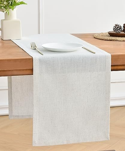 Wracra Rustikaler Tischläufer Cremeweiß, Tischläufer Leinen Bauernhaus | 230cm, Leinen Polyester, Knitterfrei, Lichtbeständig, Einfarbig, Maschinenwaschbar, Esszimmer, Feiertage, Party, Wohnkultur