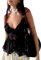 Yassiglia Damen Crop Top Y2K Aesthetic Tank Top Sexy Cami Tops Sommer Bauchfrei Oberteil Elegant Camisole Spagehtti Träger Shirts für Party Club Freizeit (Schwarz B, S)