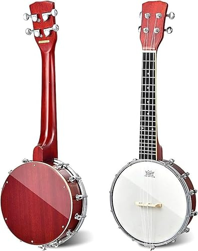 MEDIMALL Banjo-Ukulele, 61 cm, 4-saitig, Anfänger-Banjolele mit Remo Trommelfell offen/geschlossen, 18:1 Stimmgerät und 12 Halterungen, Reise-Sapeli-Banjolele-Set mit Gigbag und Poliertuch, für