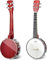 MEDIMALL Banjo-Ukulele, 61 cm, 4-saitig, Anfänger-Banjolele mit Remo Trommelfell offen/geschlossen, 18:1 Stimmgerät und 12 Halterungen, Reise-Sapeli-Banjolele-Set mit Gigbag und Poliertuch, für
