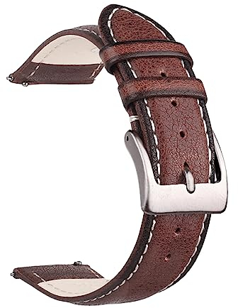 Berfine 20mm Weich Rindleder Uhrenarmband, Quick Release Leder Uhrenband, Ersatzarmband für Smartwatch, Braun